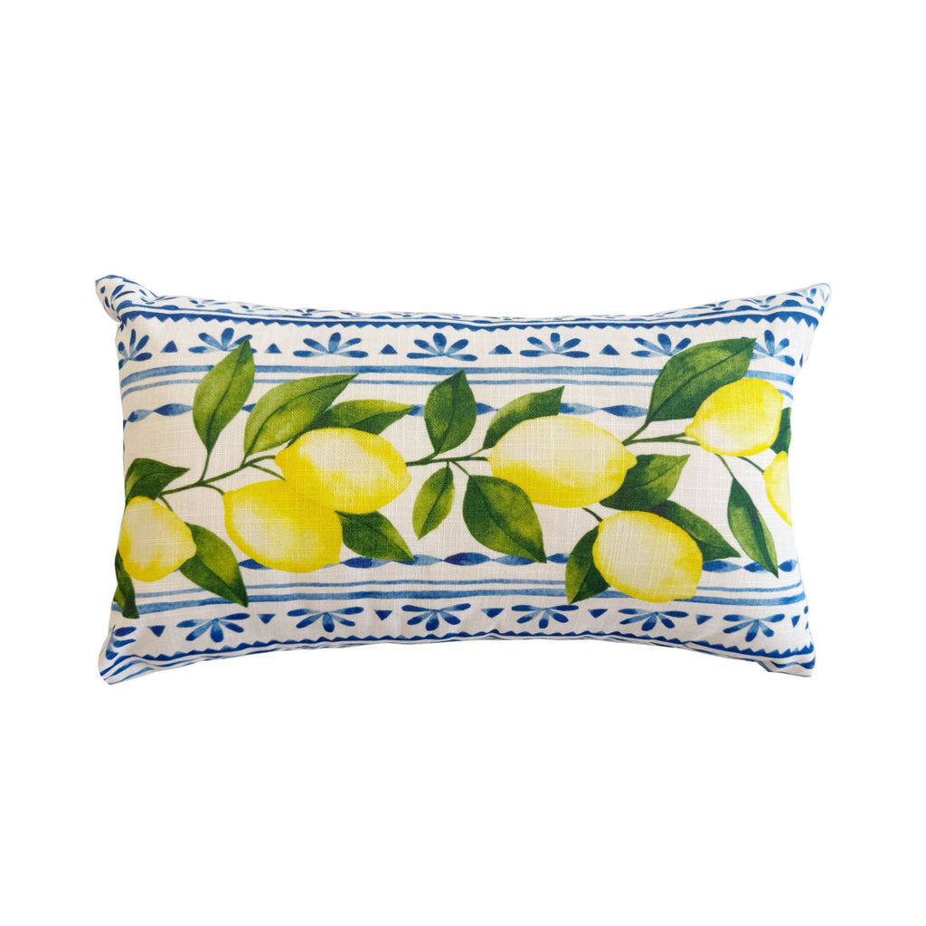 Summer Fresh Outdoor Lumbar Pillow Lemon Multi Weather Resistant