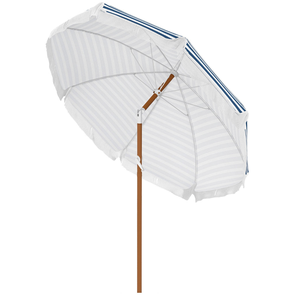 Outsunny 7x7ft Blue Fringe Patio Umbrella With Tilt And Vent