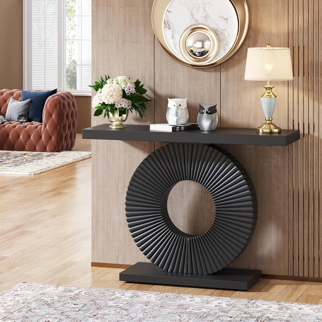 Kaelo Sculptural Geometric Console Table With Walnut Finish