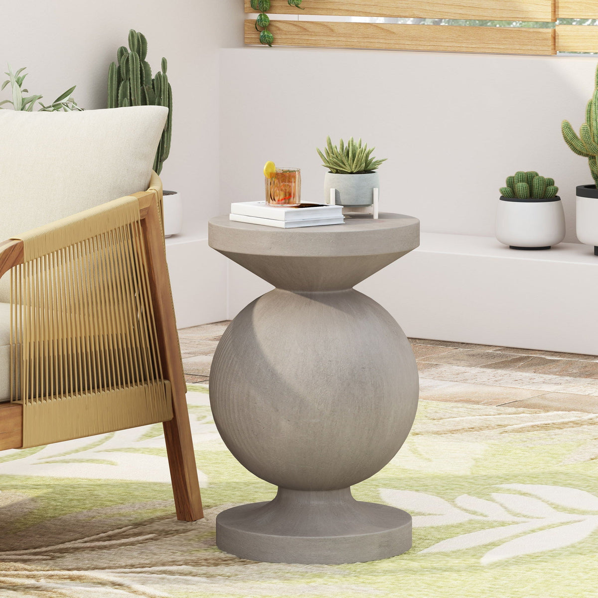 Luma Natural Outdoor End Table Featuring Classic Turned Base