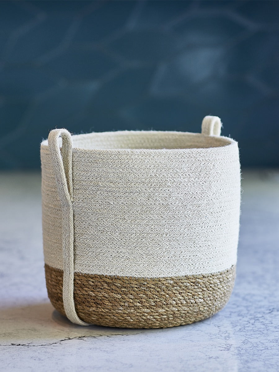 Korissa Natural Handwoven Jute And Seagrass Savar Basket
