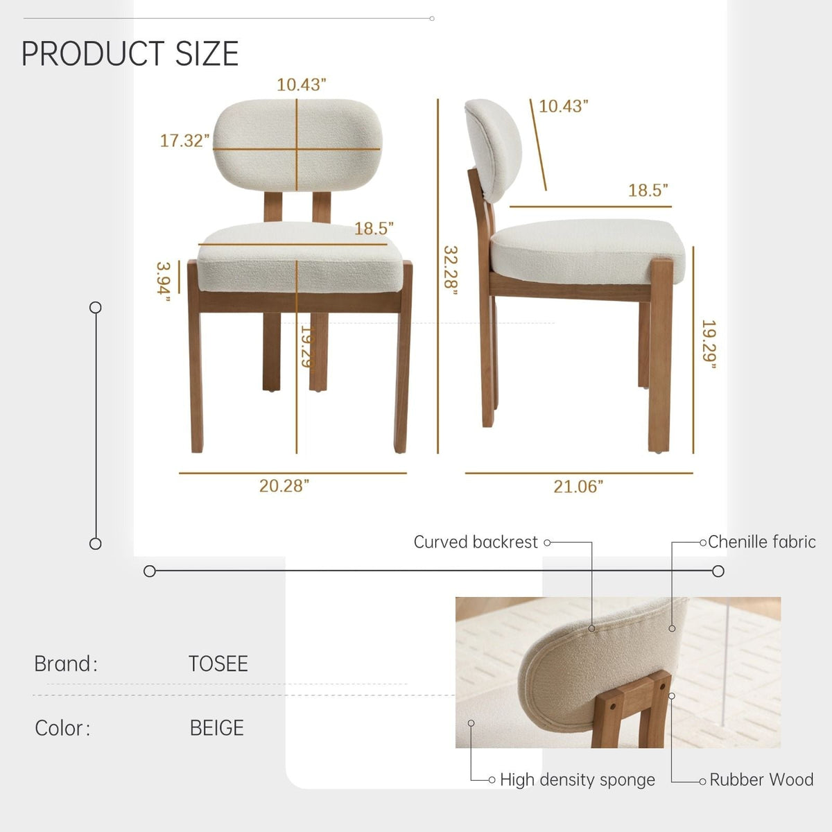 Vesper Ergonomic Dining Chairs Adjustable Feet Set Of 2