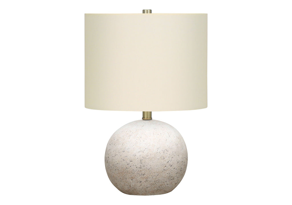 Modern Sphere Table Lamp With Textured Concrete Base And Drum Shade