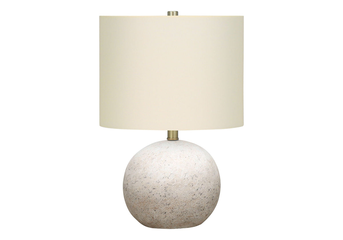Modern Sphere Table Lamp With Textured Concrete Base And Drum Shade