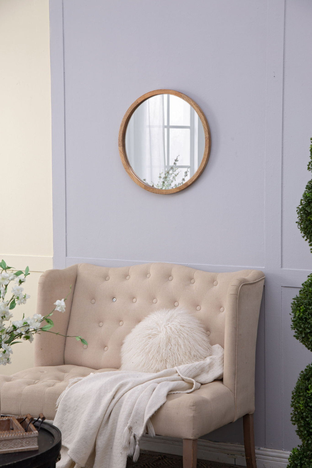 NobleFrame Dark Brown Round Wall Mirror Elegant Wood Frame