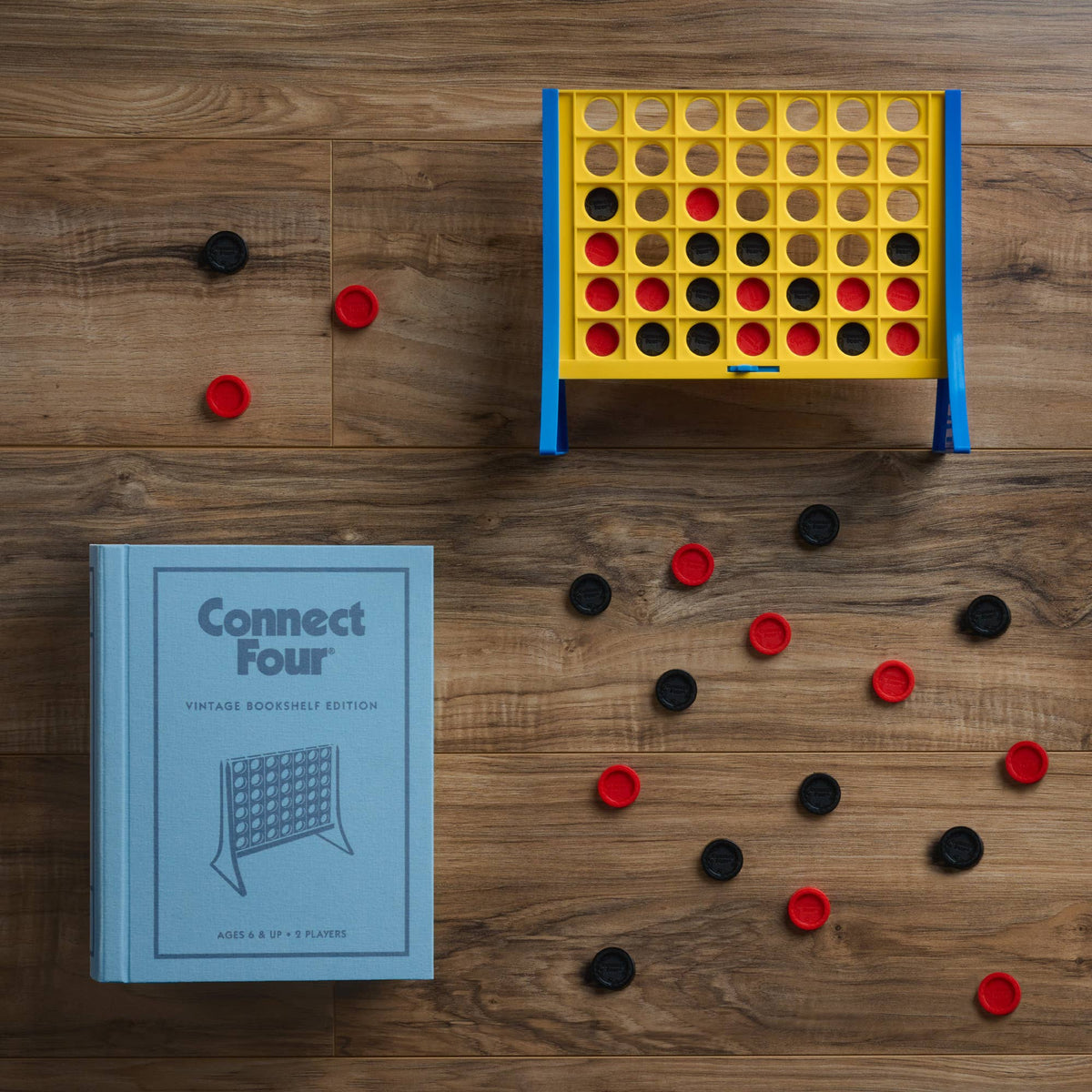 Connect 4 Vintage Bookshelf Board Game Featuring Smart Storage