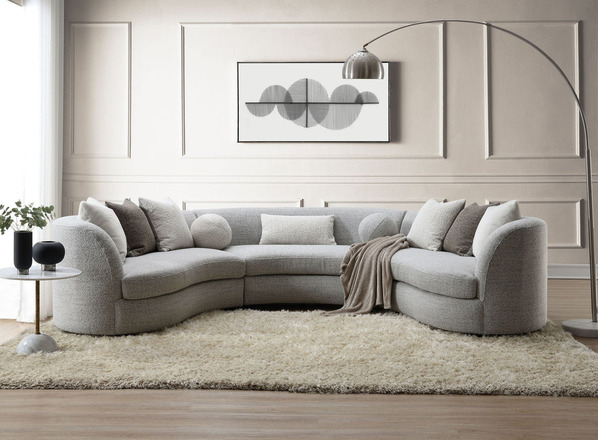 Ivria Gray Boucle Sectional Sofa With Nine Throw Pillows