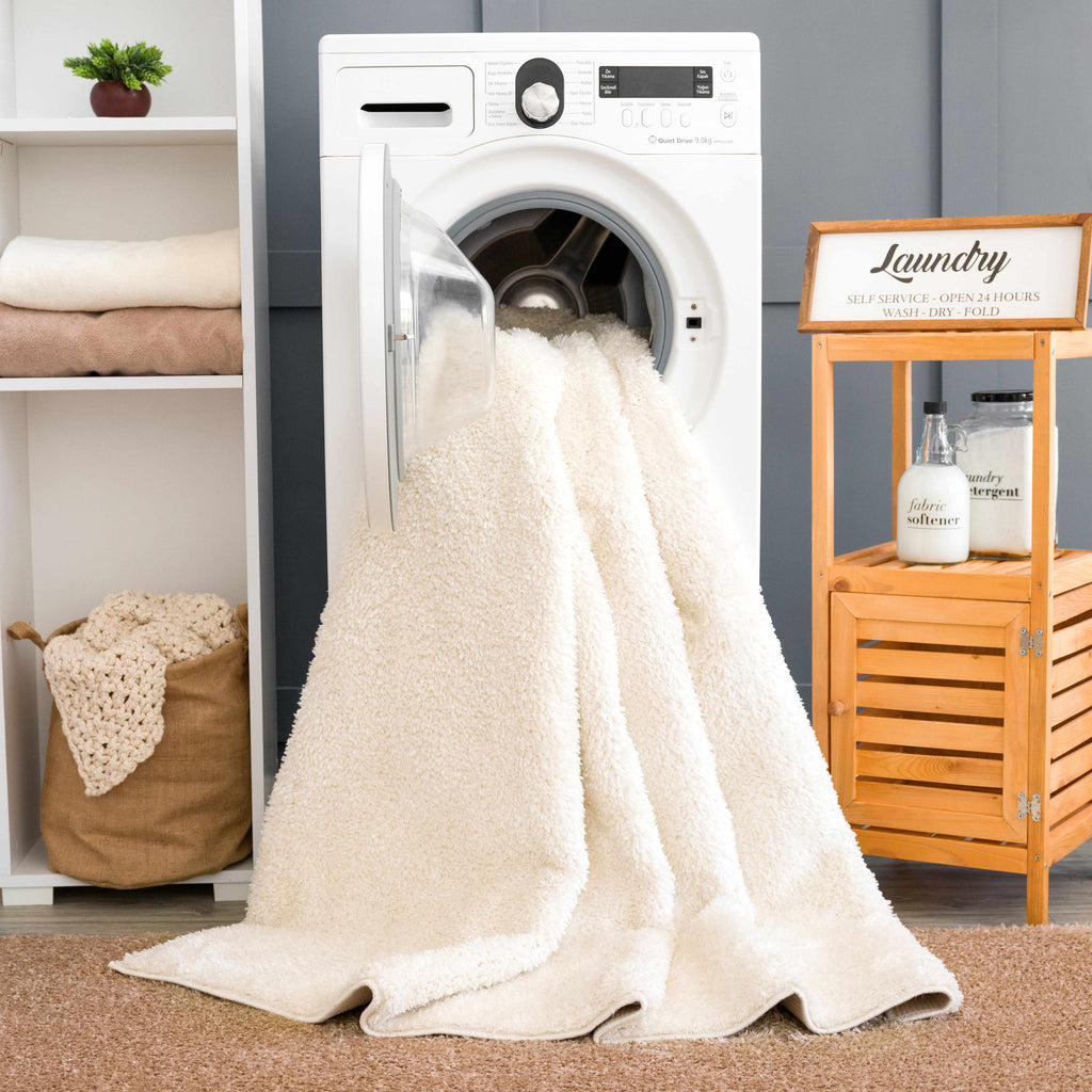 Judy Plush Washable Area Rug Off White Rubber Backed
