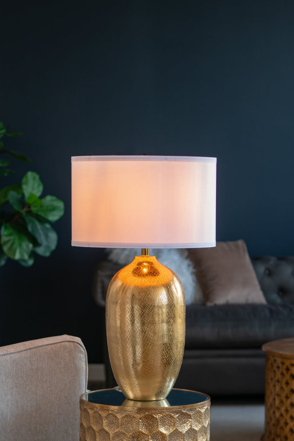 Aurelia Gold Aluminum Table Lamp With White Drum Shade 18X31