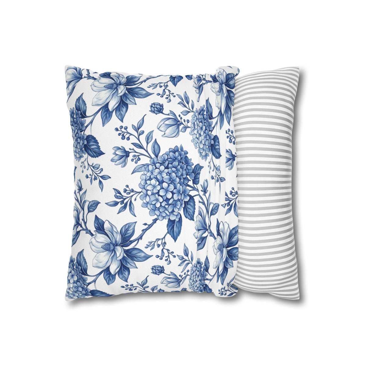 Blue Floral Hydrangea Pillowcase - Vintage Botanical Throw Pillow Cover