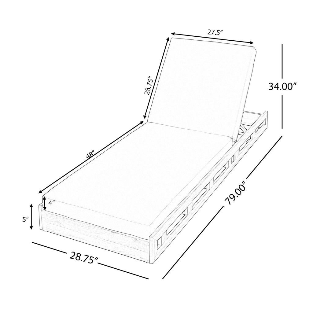Aura Acacia Lounge Chaise With Water Resistant Cushion, Cream