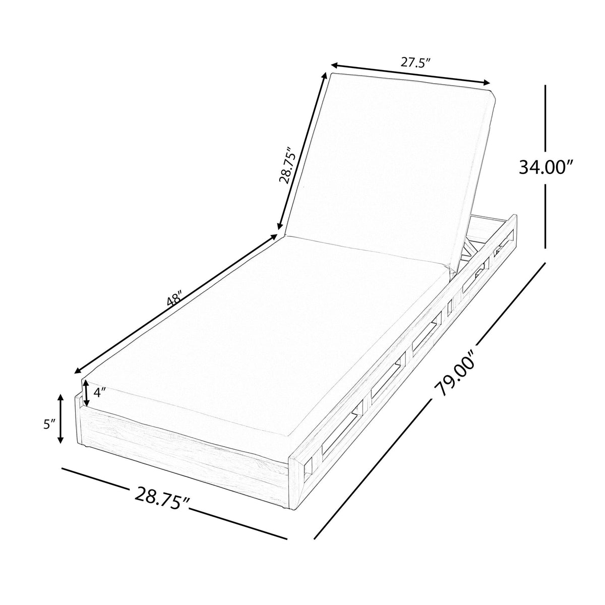 Aura Acacia Lounge Chaise With Water Resistant Cushion, Cream