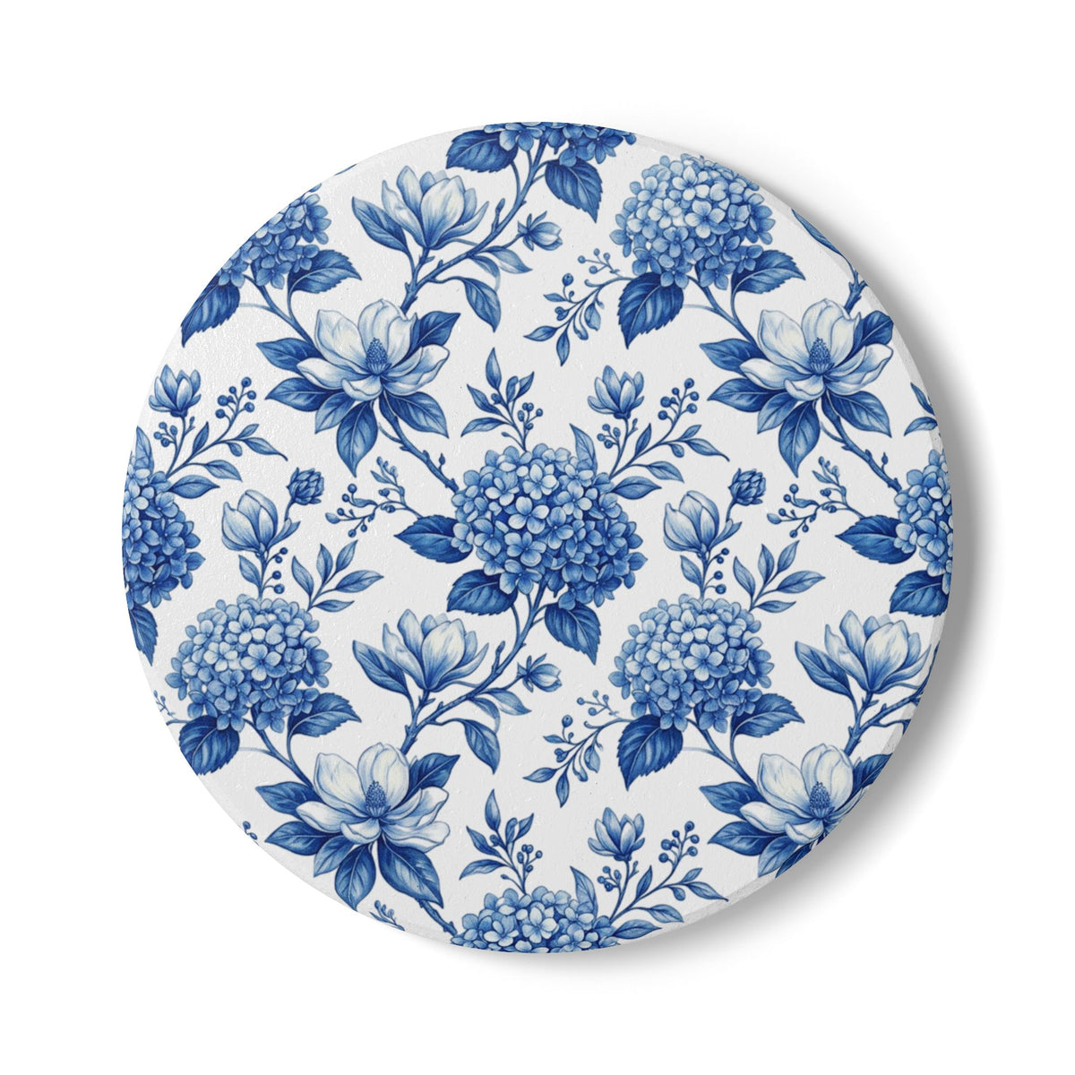 Blue Floral Ceramic Coaster – Vintage Hydrangea Pattern Cork-Back Drink Coaster