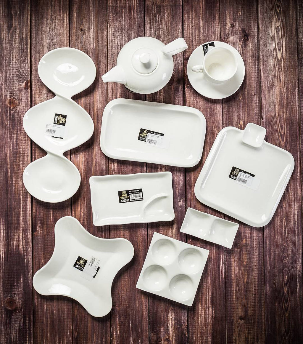 Wilmax White Divided Sauce Dish 14.5 Inch For Seafood