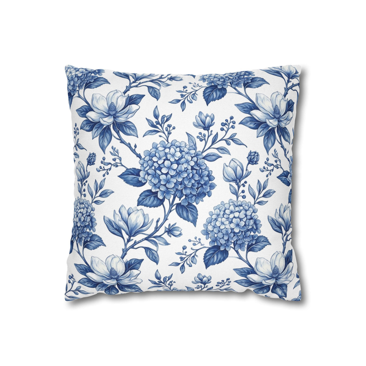 Blue Floral Hydrangea Pillowcase - Vintage Botanical Throw Pillow Cover