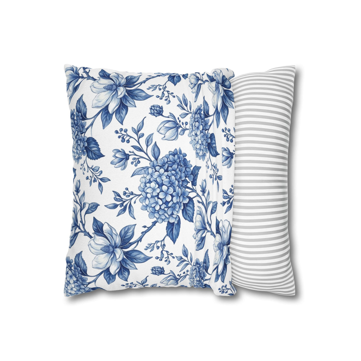 Blue Floral Hydrangea Pillowcase - Vintage Botanical Throw Pillow Cover