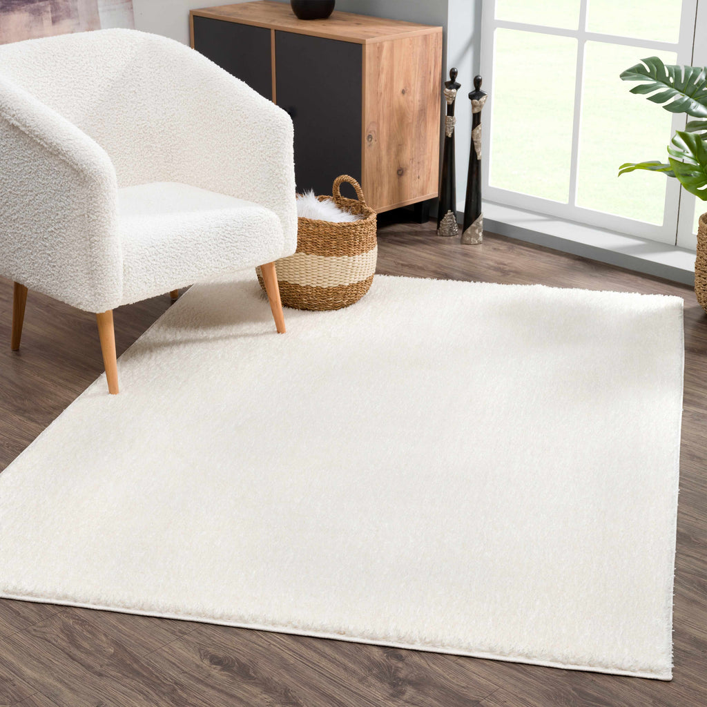 Judy Plush Washable Area Rug Off White Rubber Backed