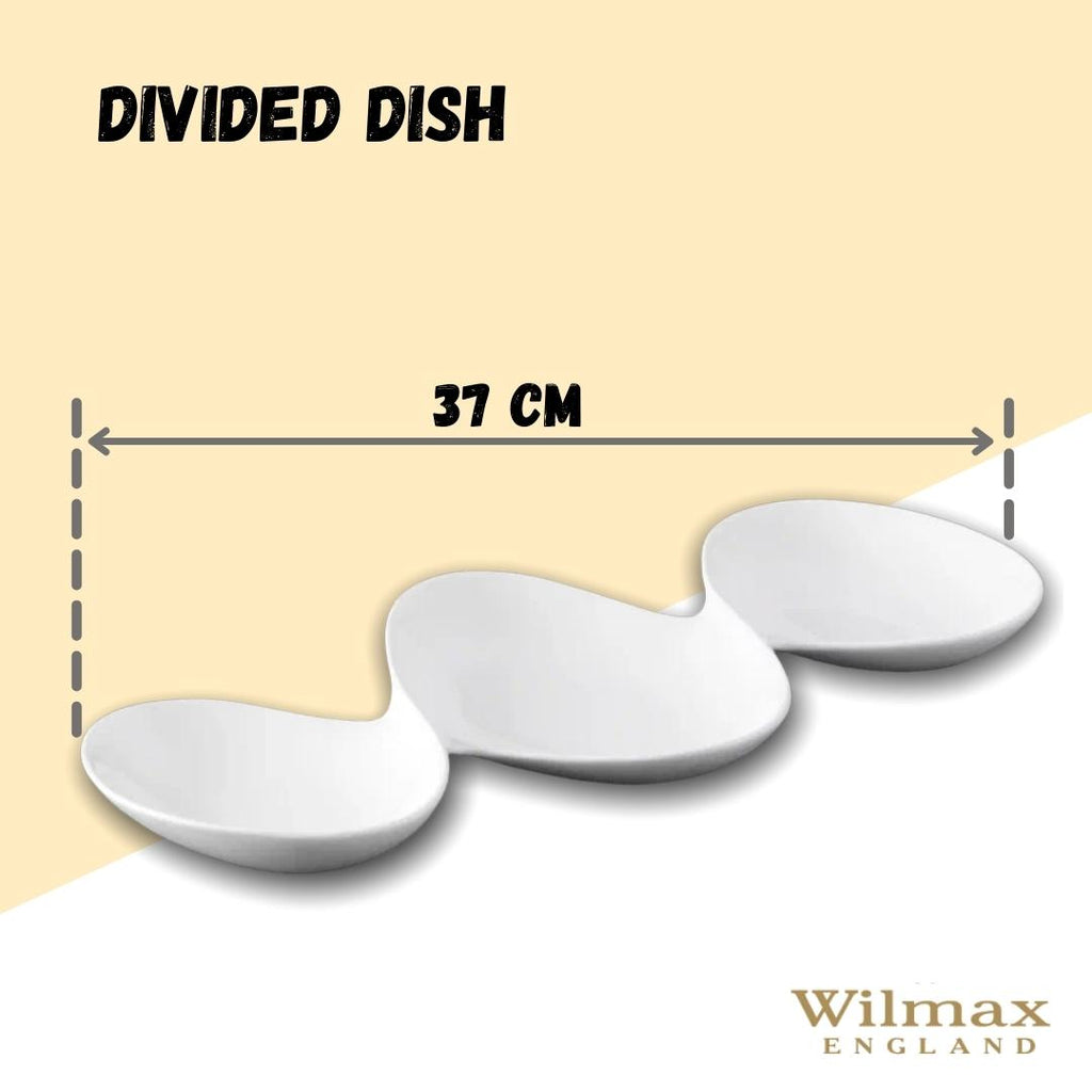 Wilmax White Divided Sauce Dish 14.5 Inch For Seafood