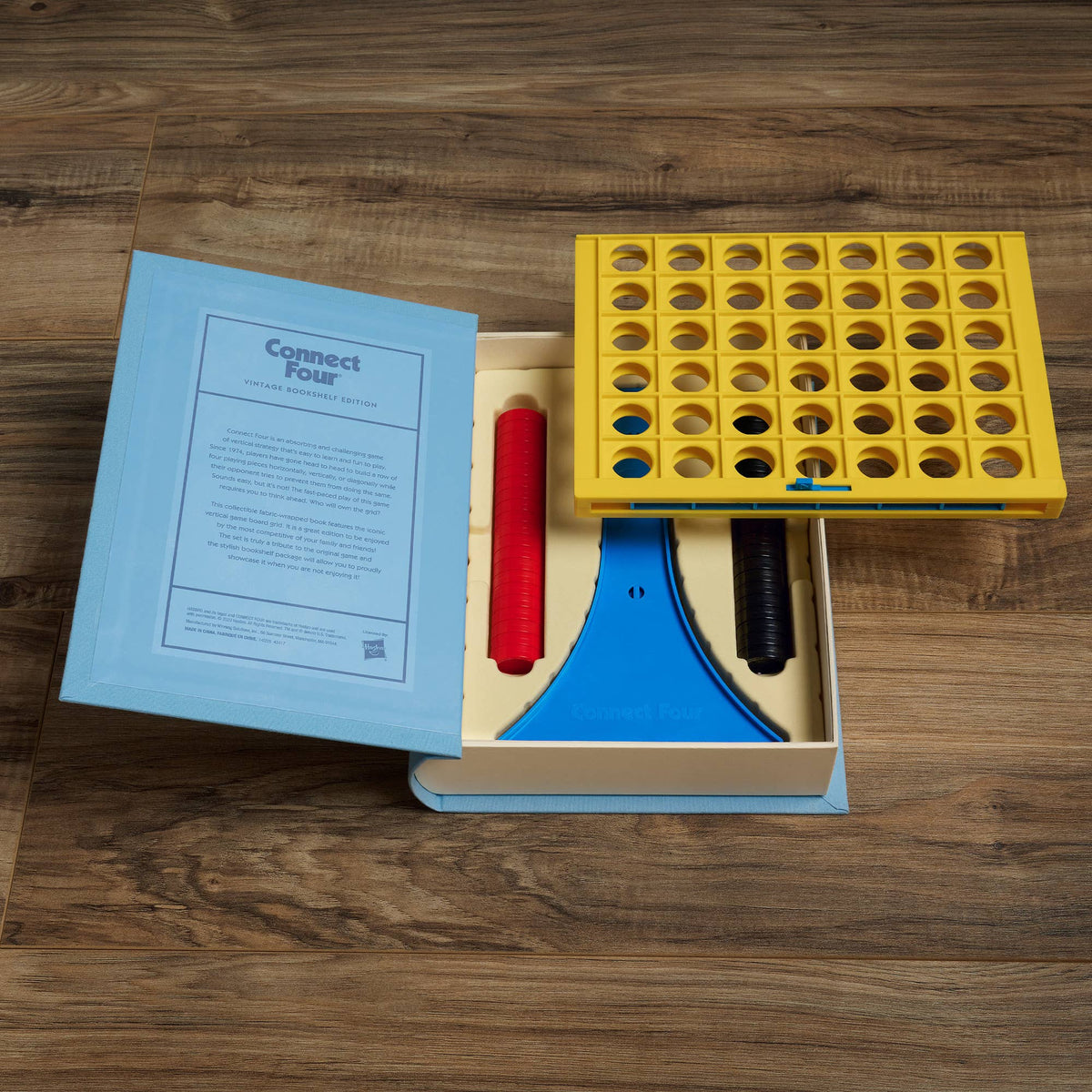 Connect 4 Vintage Bookshelf Board Game Featuring Smart Storage