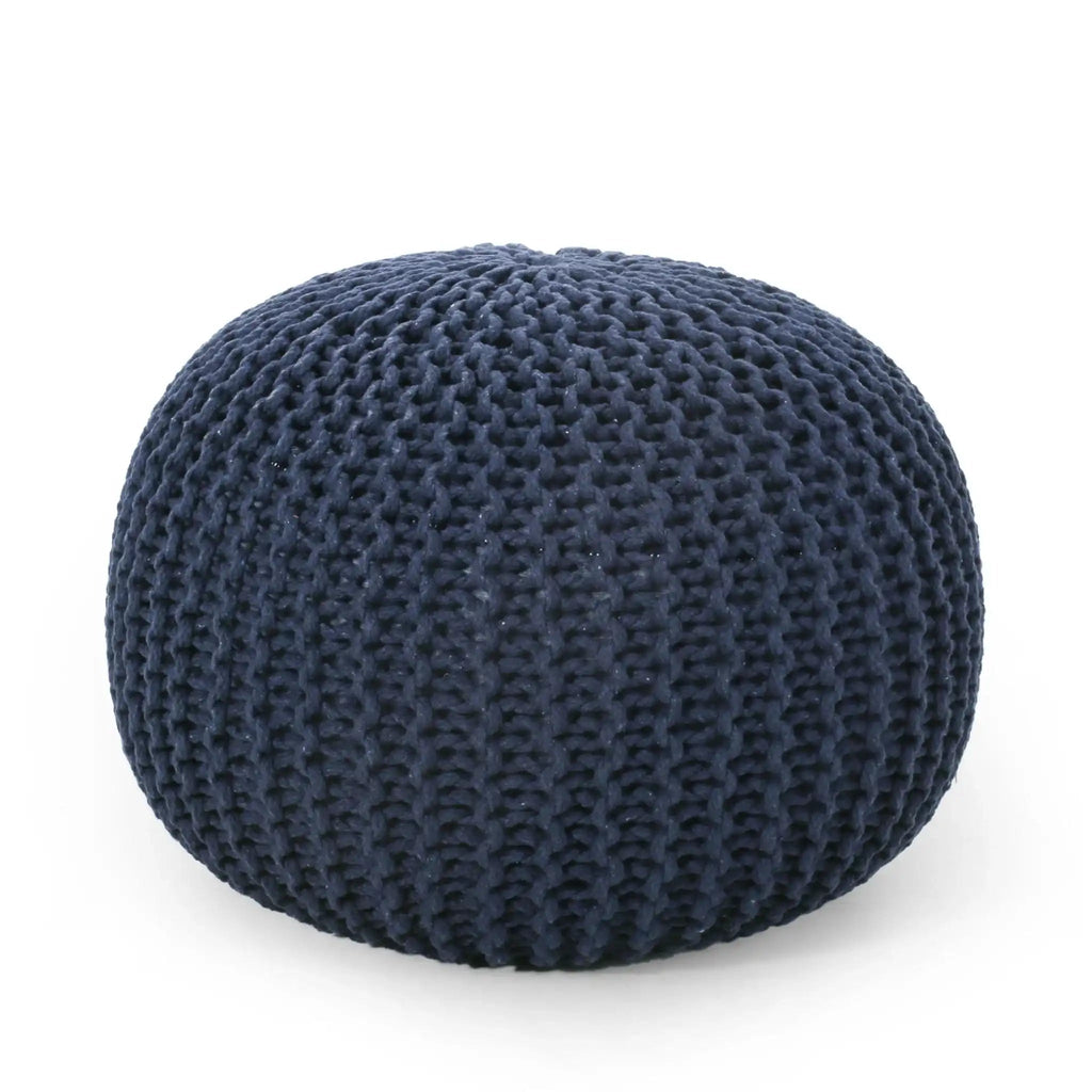 Luma Living Bordeaux Knitted Cotton Round Pouf Ottoman