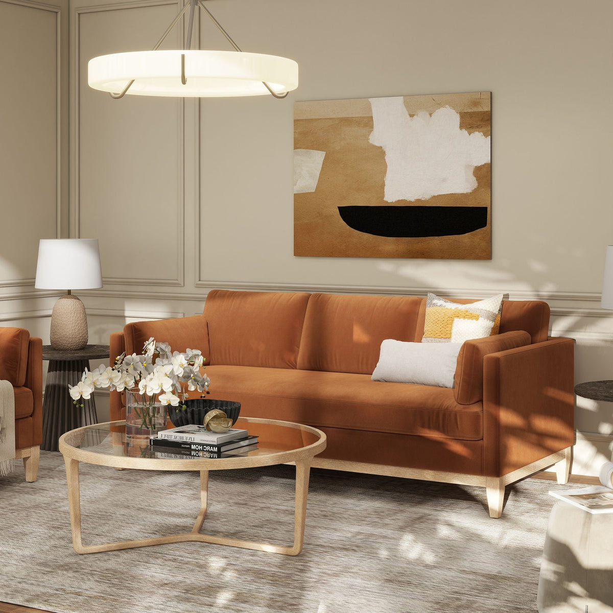 Knox Modern Farmhouse Sofa With Feather Wrapped Foam