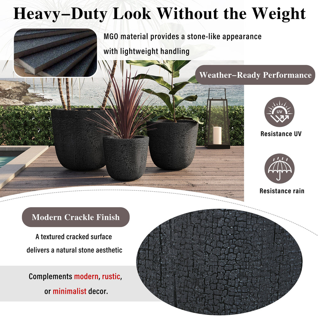 U_STYLE Lightweight MGO Planter With Natural Stone Finish Set of 3
