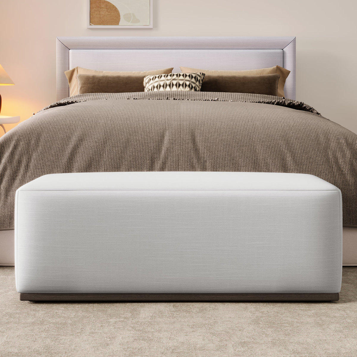 Avenna Minimalist Footstool Bench With Cream Fabric