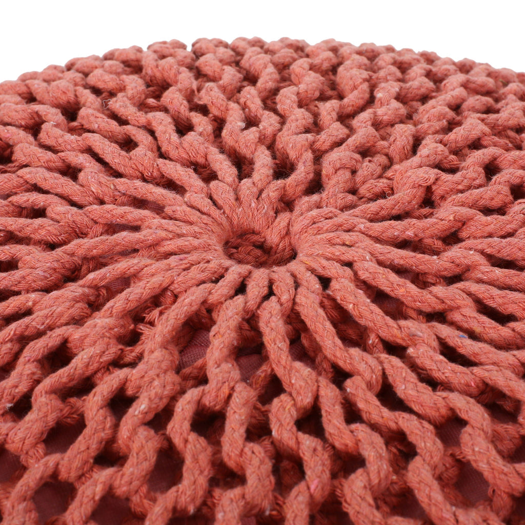 Luma Living Bordeaux Knitted Cotton Round Pouf Ottoman