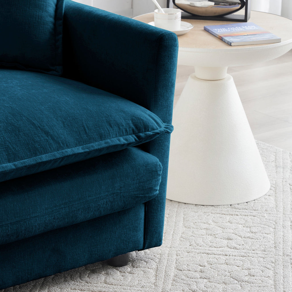 Accent Chair Set of 2, Blue Chenille Upholstered Armchairs