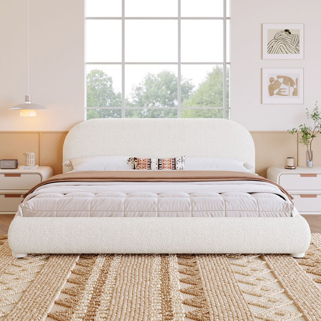Aura Homes Granular Fabric Upholstered Bed With Curved Headboard