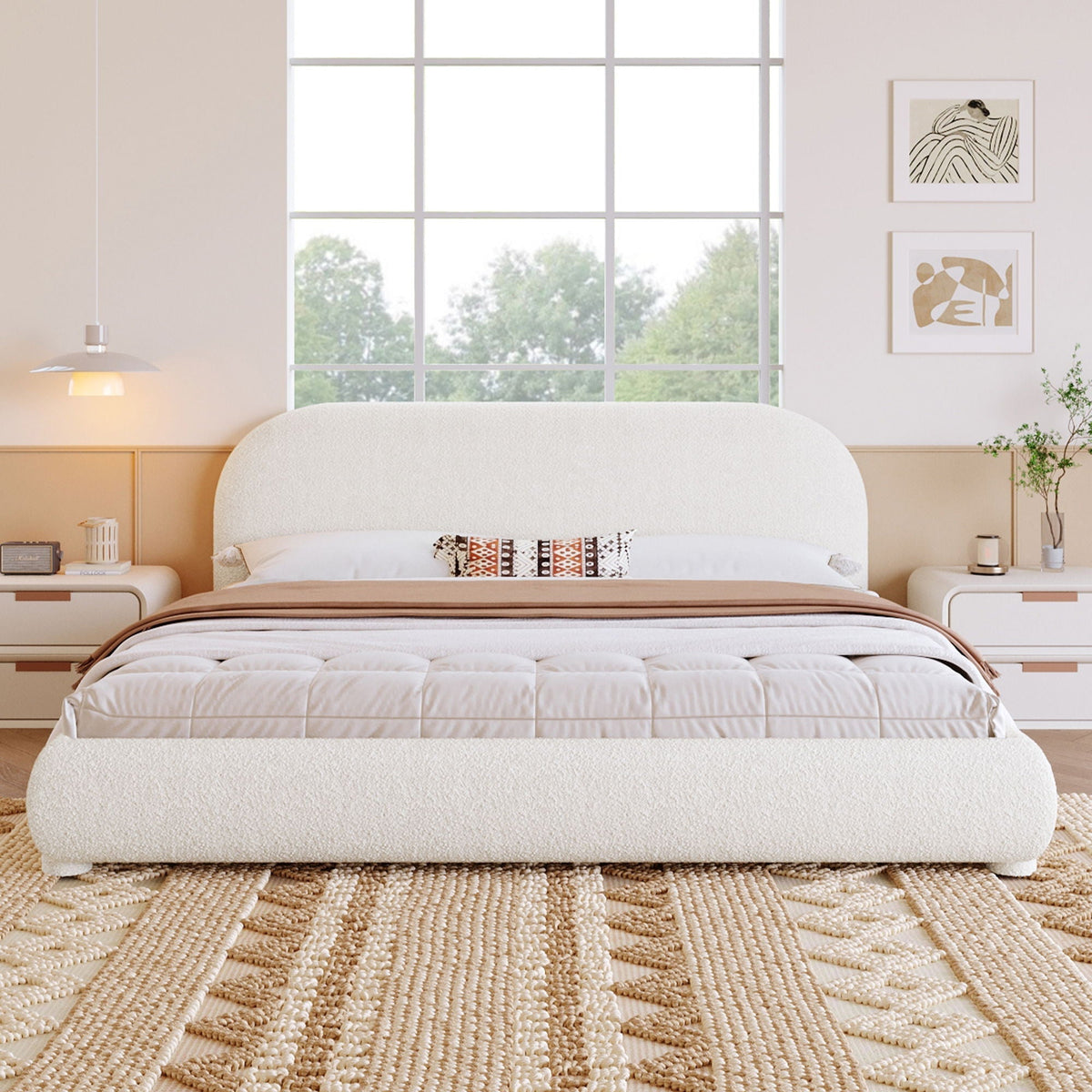 Aura Homes Granular Fabric Upholstered Bed With Curved Headboard