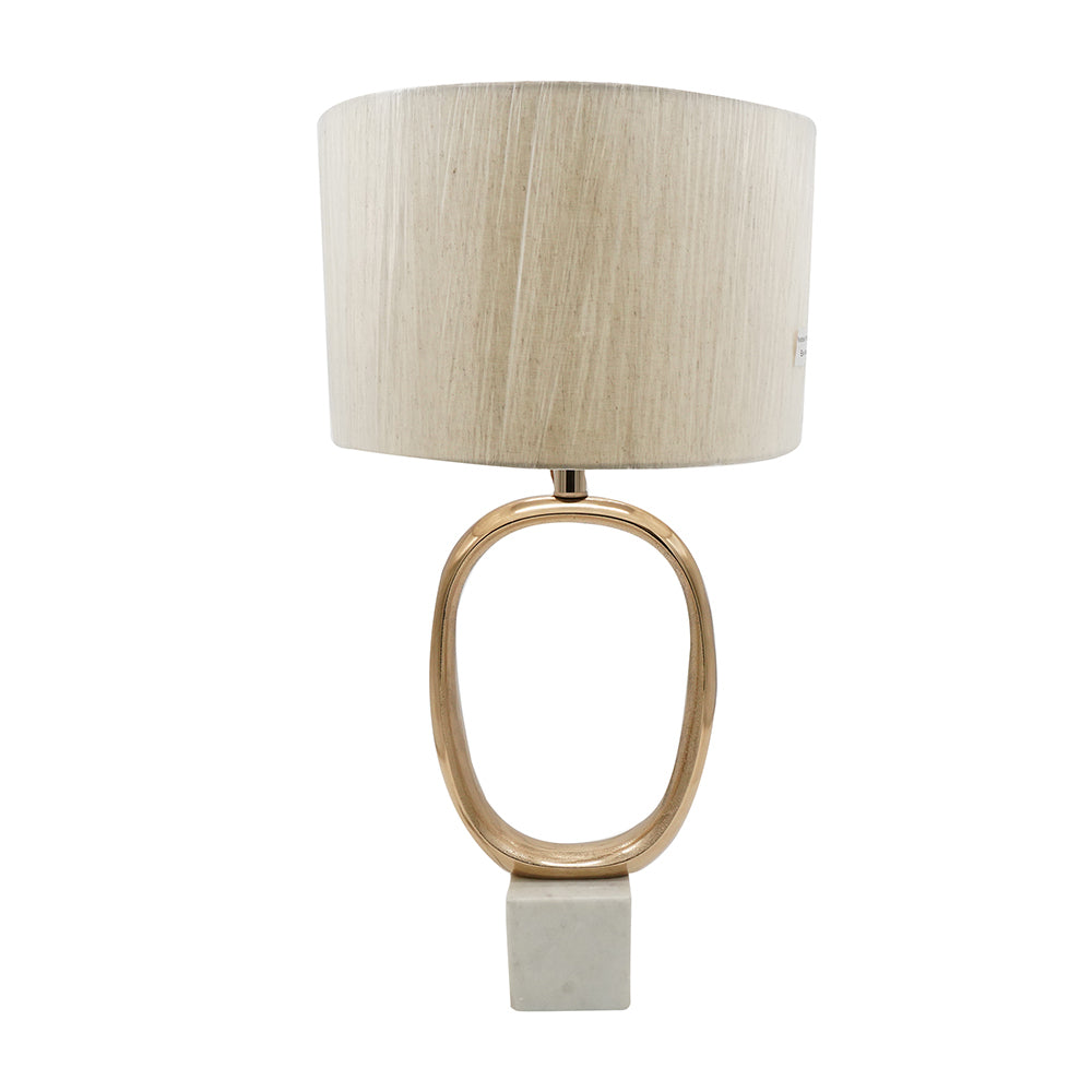 Elara Home D14x28.5 Oval Cutout Table Lamp With Cream Linen Shade