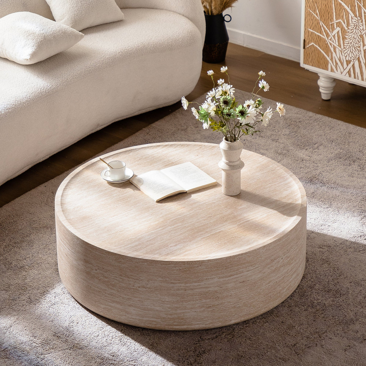 LuxeLiving 40 Inch Round Coffee Table With Mars Pattern Finish