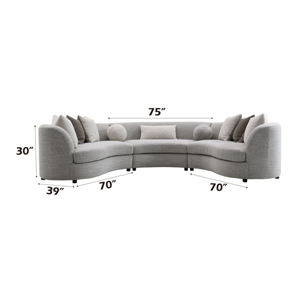 Ivria Gray Boucle Sectional Sofa With Nine Throw Pillows