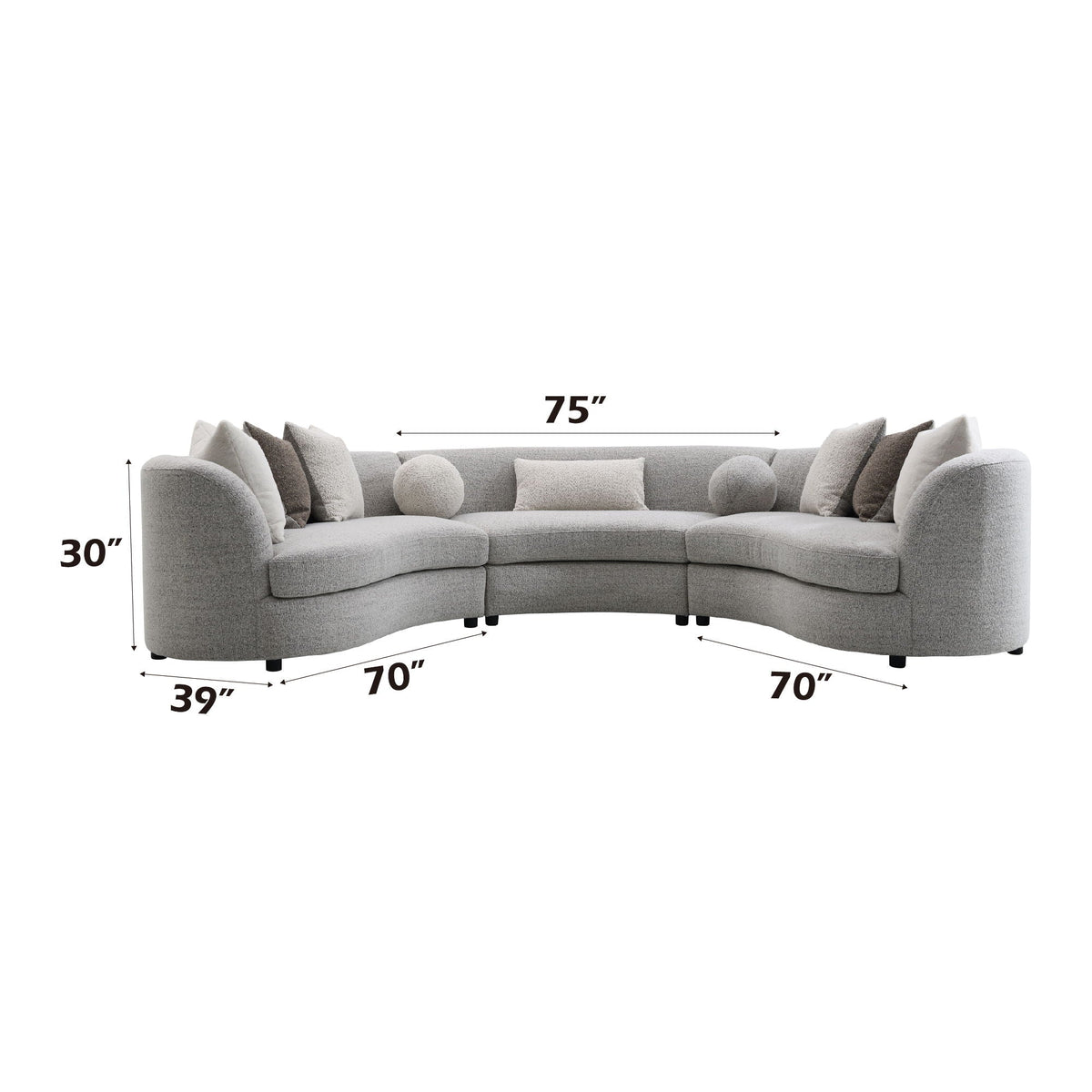 Ivria Gray Boucle Sectional Sofa With Nine Throw Pillows