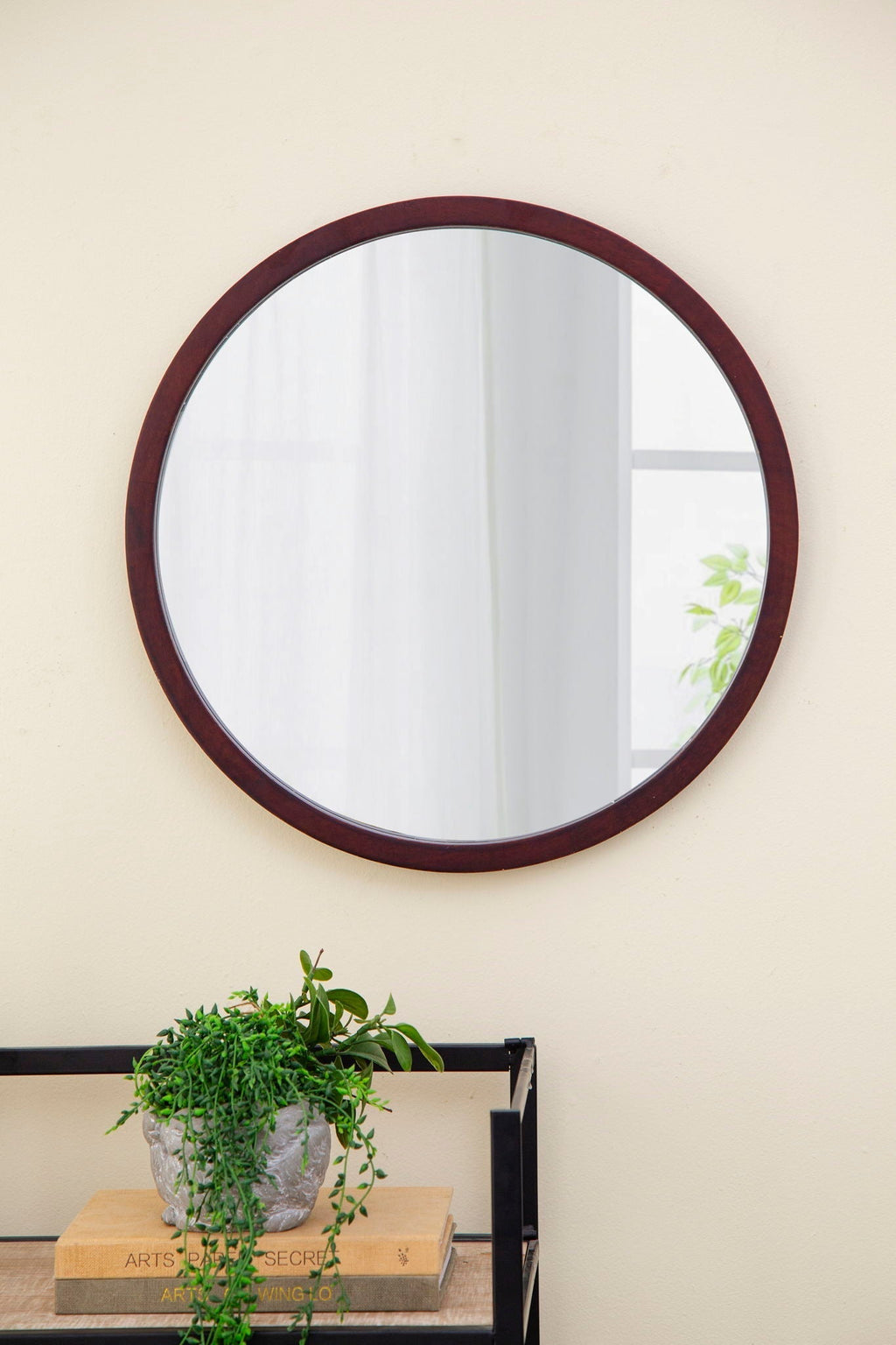 NobleFrame Dark Brown Round Wall Mirror Elegant Wood Frame