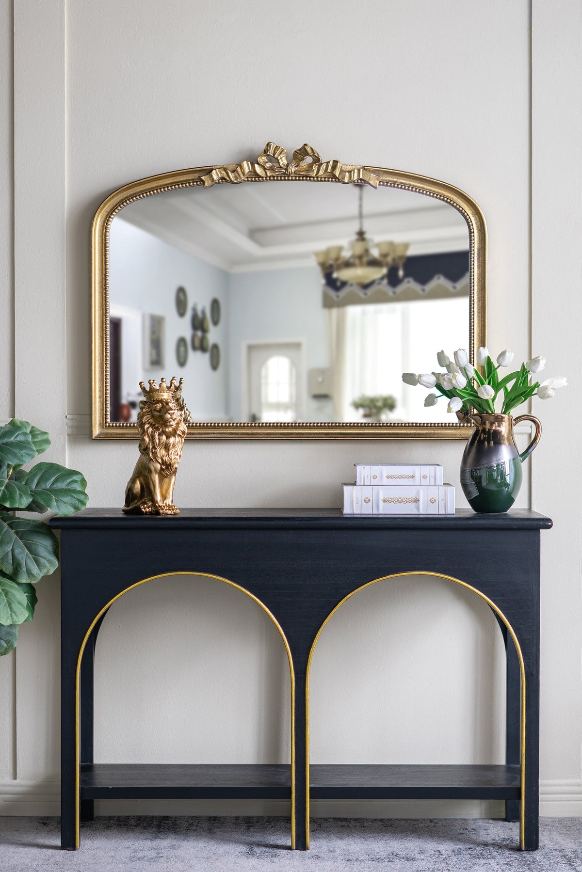 Baroque Gold Arch Mirror With Ornate Scrollwork 40x30 Inches