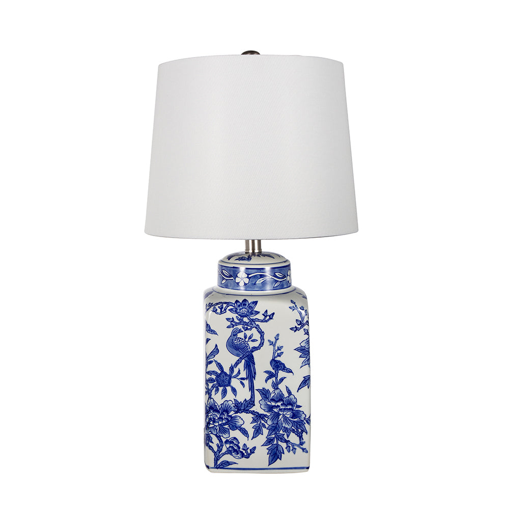 Aura Blue And White Ceramic Vase Lamp With Linen Shade 25 Inch