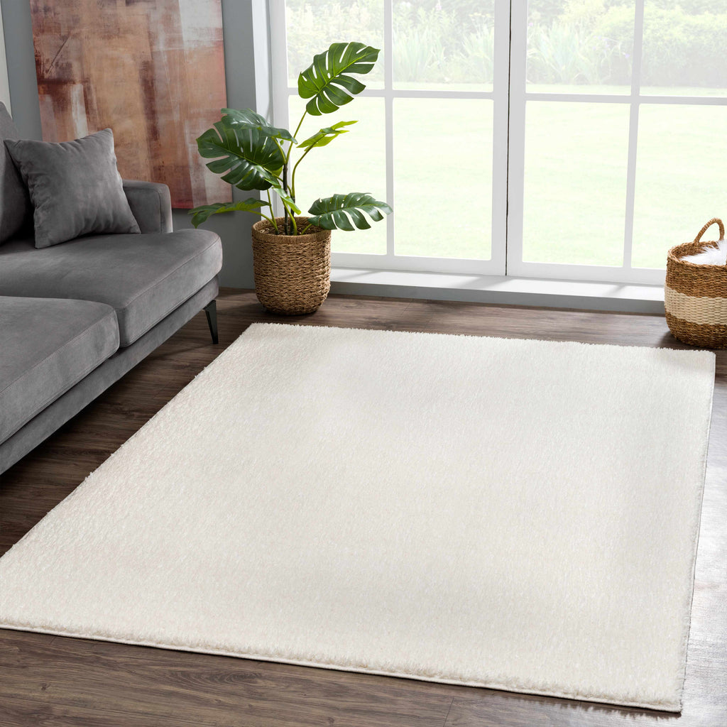 Judy Plush Washable Area Rug Off White Rubber Backed