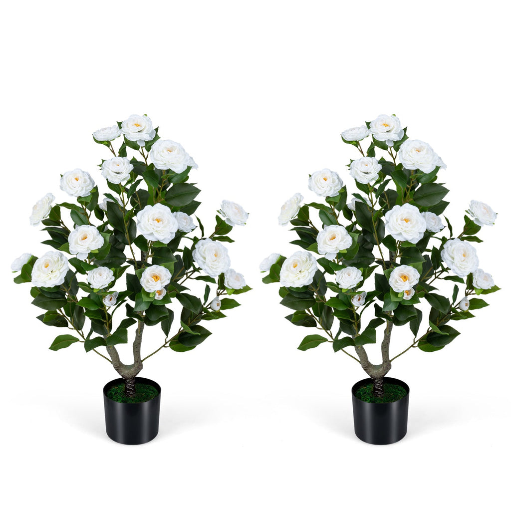 VerdantLife Artificial Camellia Tree 2 Pack Durable Cement Pot