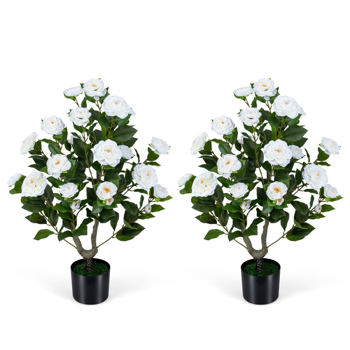 VerdantLife Artificial Camellia Tree 2 Pack Durable Cement Pot