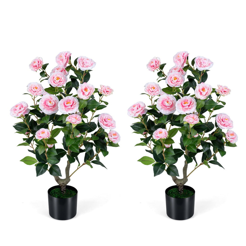 VerdantLife Artificial Camellia Tree 2 Pack Durable Cement Pot