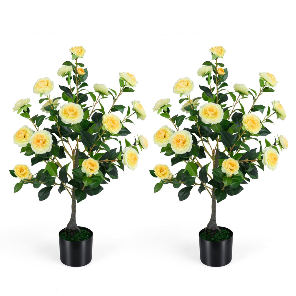 VerdantLife Artificial Camellia Tree 2 Pack Durable Cement Pot