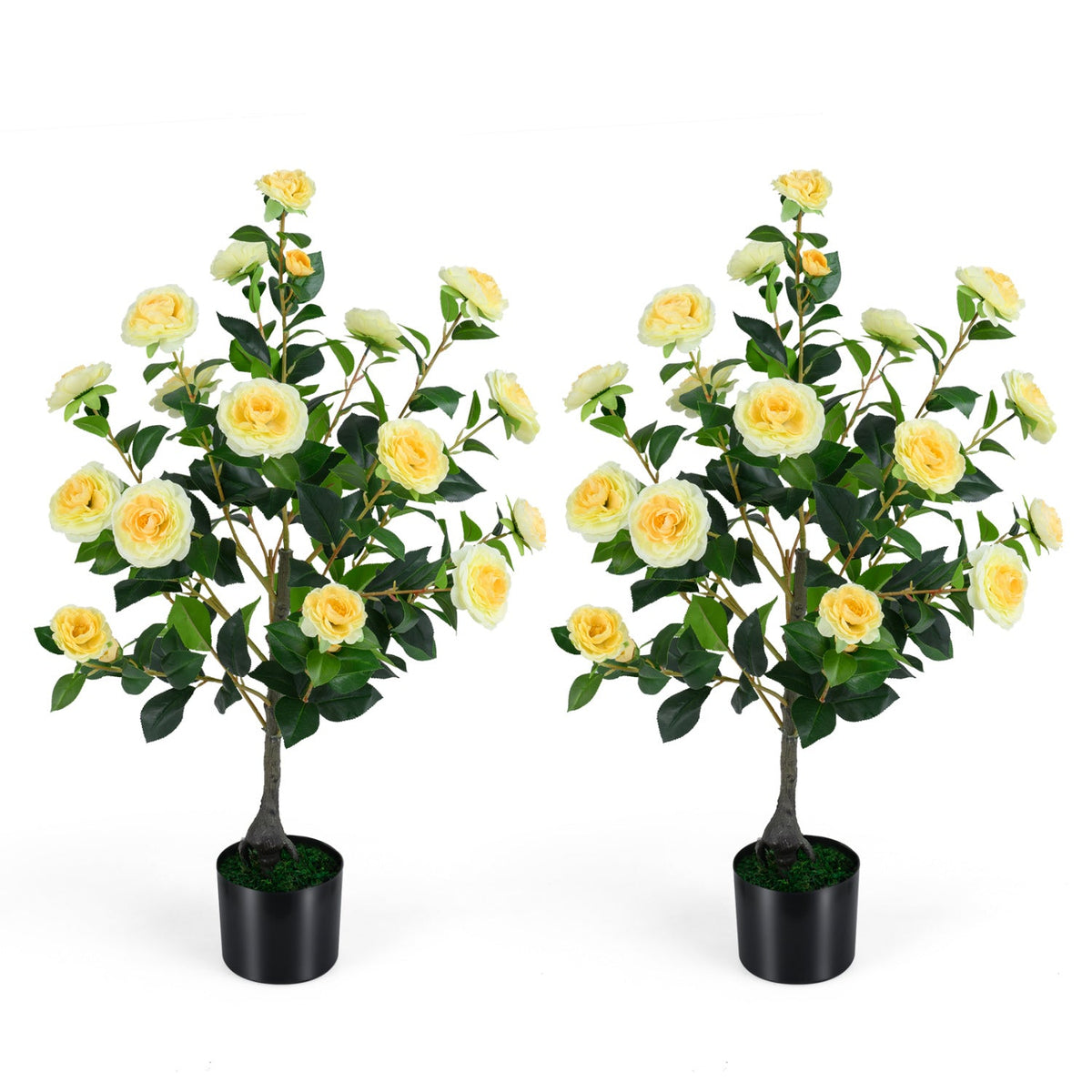 VerdantLife Artificial Camellia Tree 2 Pack Durable Cement Pot