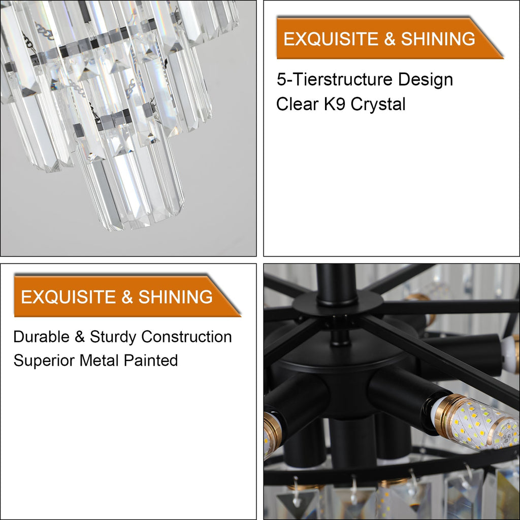 Novara 20 Inch Premium Black Crystal Flush Mount Ceiling Light