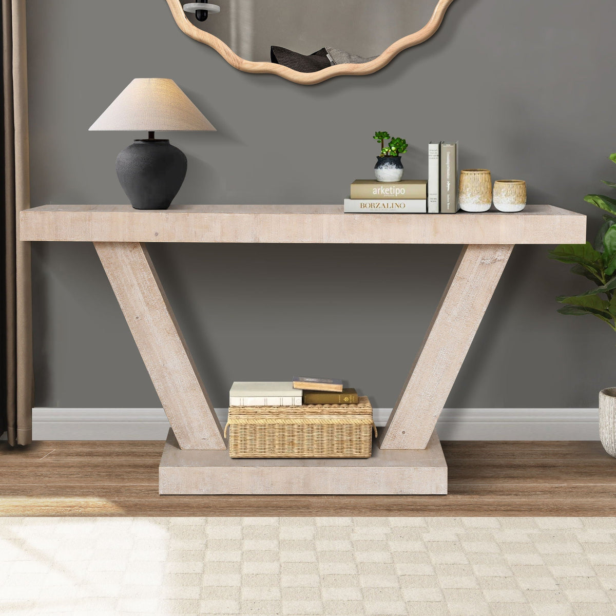 HeritageWood Distressed Double Tier Entryway Storage Bench