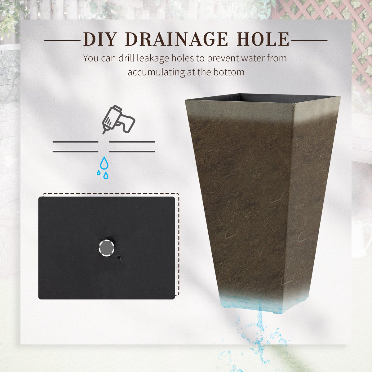 Outsunny Set Of 3 Square Tall Planters With Drainage Gray