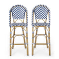 Aurelia Durable Rattan French Barstool Set Navy Blue