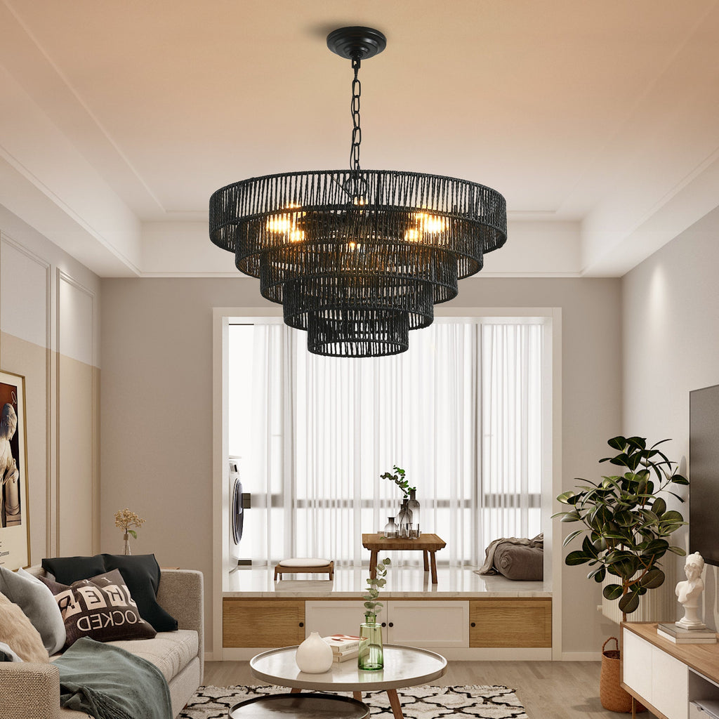 TerraCraft 24 Inch Five Tier Handwoven Hemp Rope Chandelier
