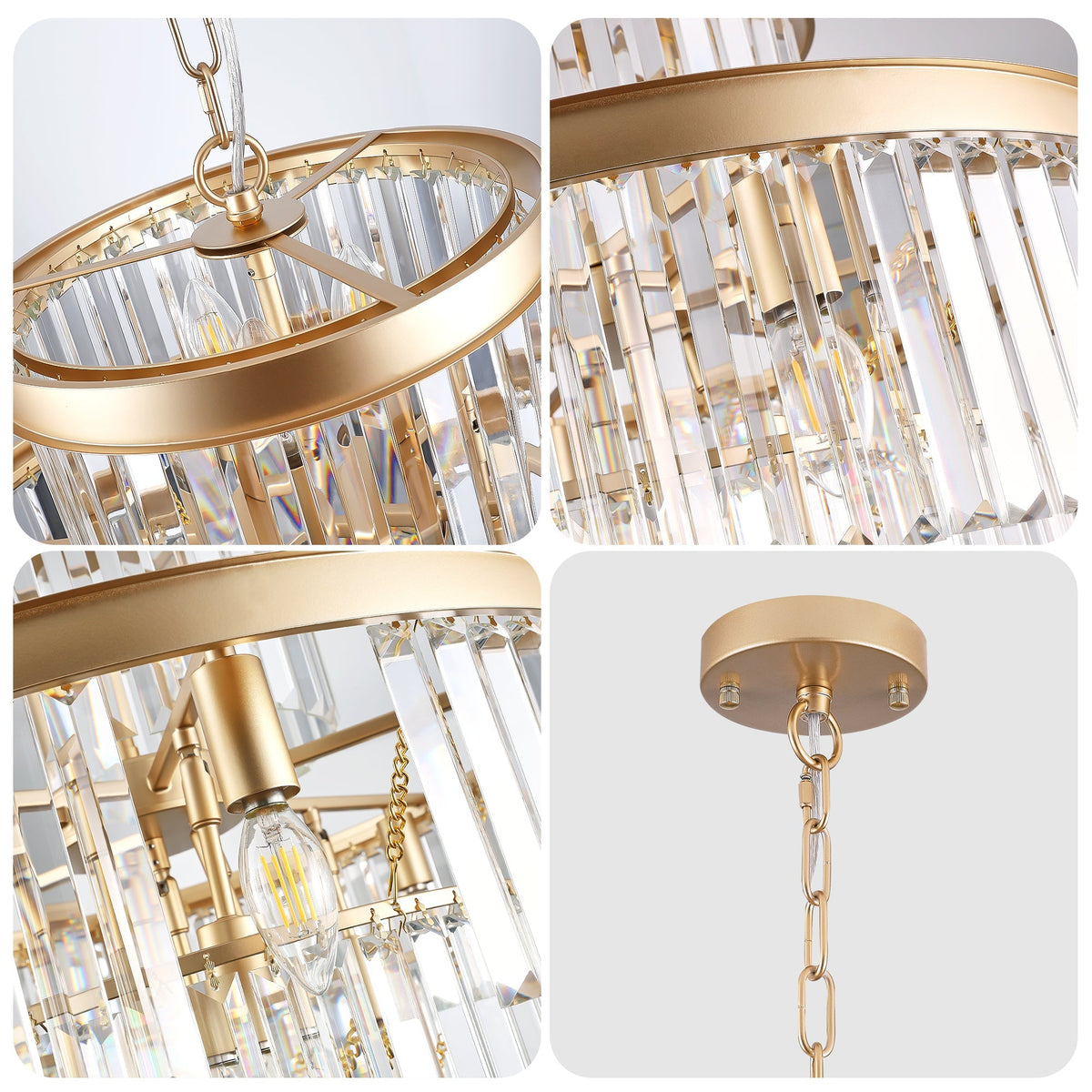 Premium Golden K9 Five Tier Crystal Chandelier 23.6 Inches